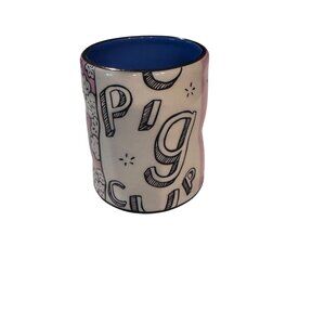 Lucky Pig Ceramic Mug By The Bowl Maker - Handcrafted Pink & Blue Coffee Cup Wit